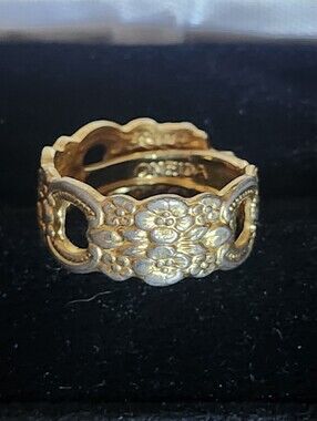 Vtg Oneida Gold Plated Floral Openwork Spoon Ring
